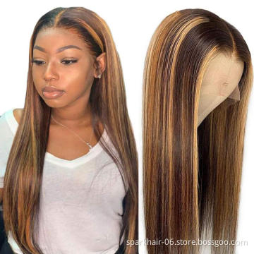 Highlight Wig Vendor Wholesale 1b Honey Blonde Ombre Hair Wig With Dark Roots Mink Peruvian Virgin Human Hair HD Lace Front Wig
